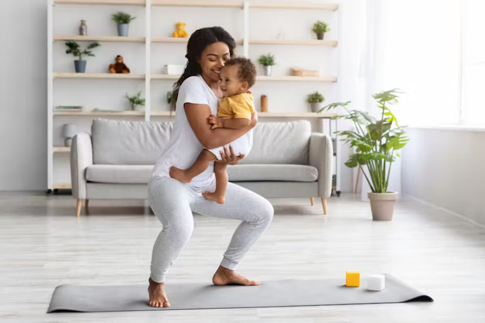 ic:mom doing yoga with baby