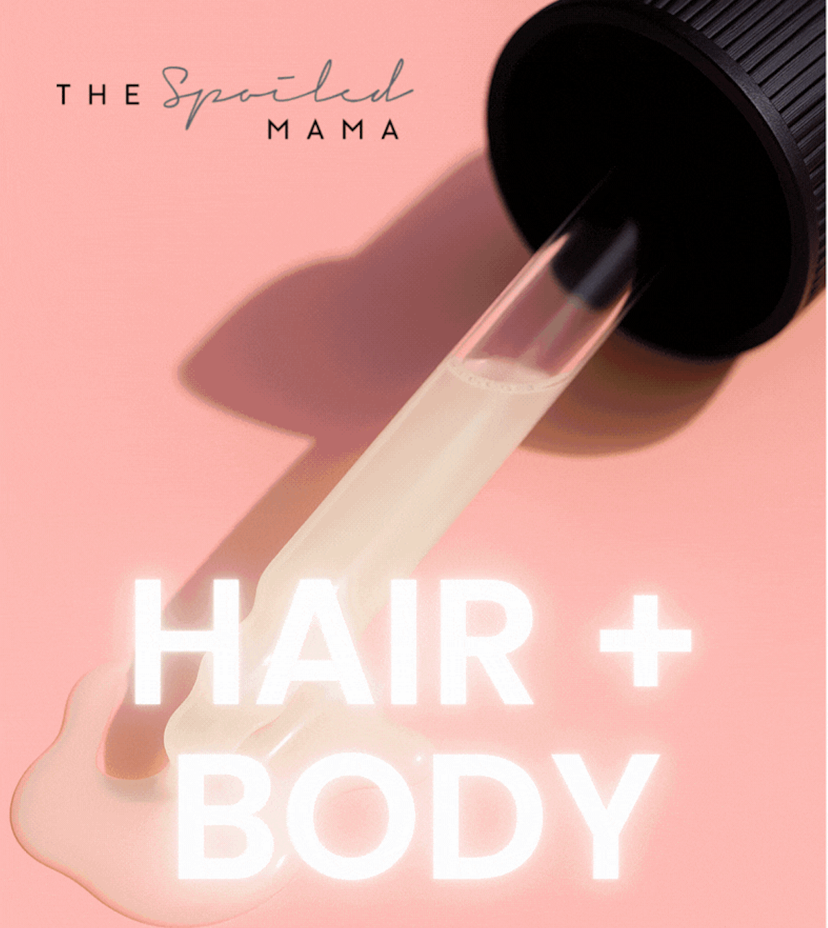 The Spoiled Mama Cheek Chic cellulite gel and Hair She Is hair growth serum styled together as pregnancy-safe self-care products.