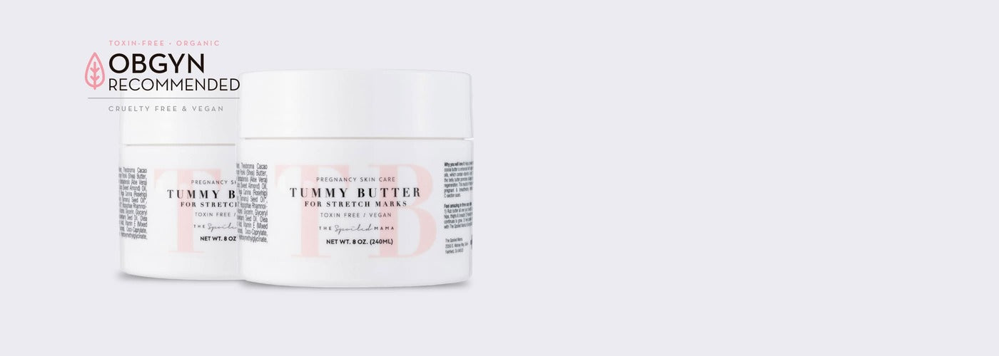 Two containers of 'Tummy Butter' with a 'OBGYN Recommended' label on a white background