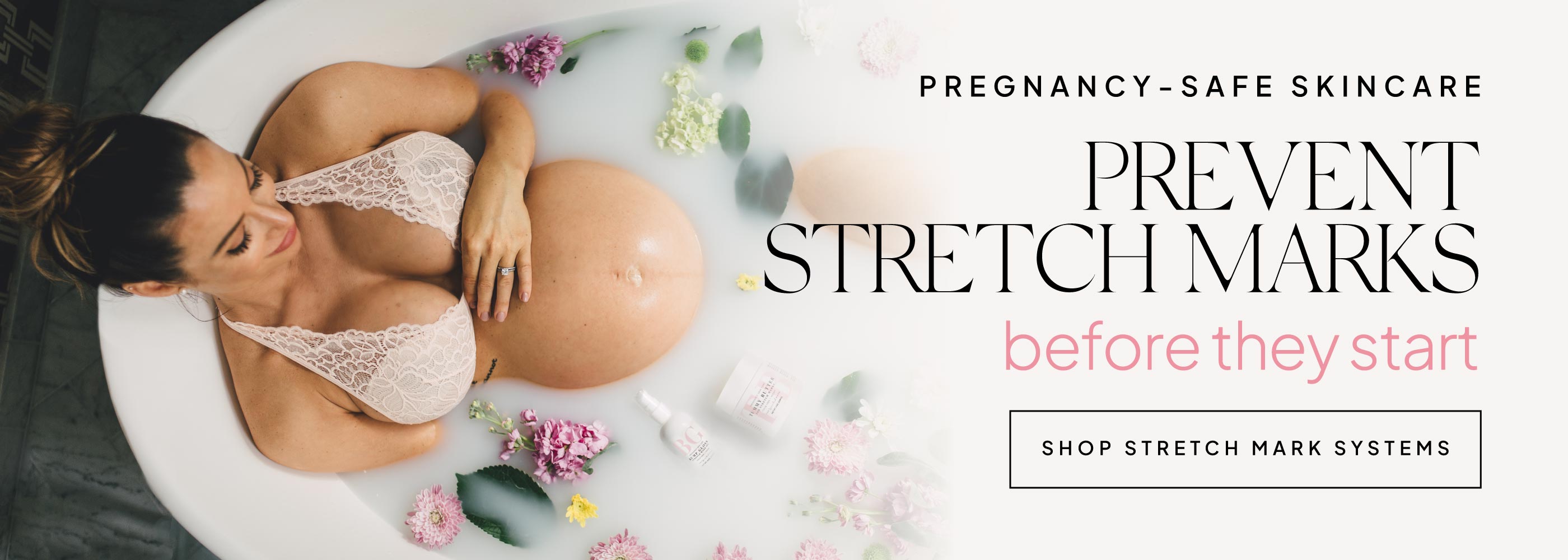 pregnant woman in bath with skincare