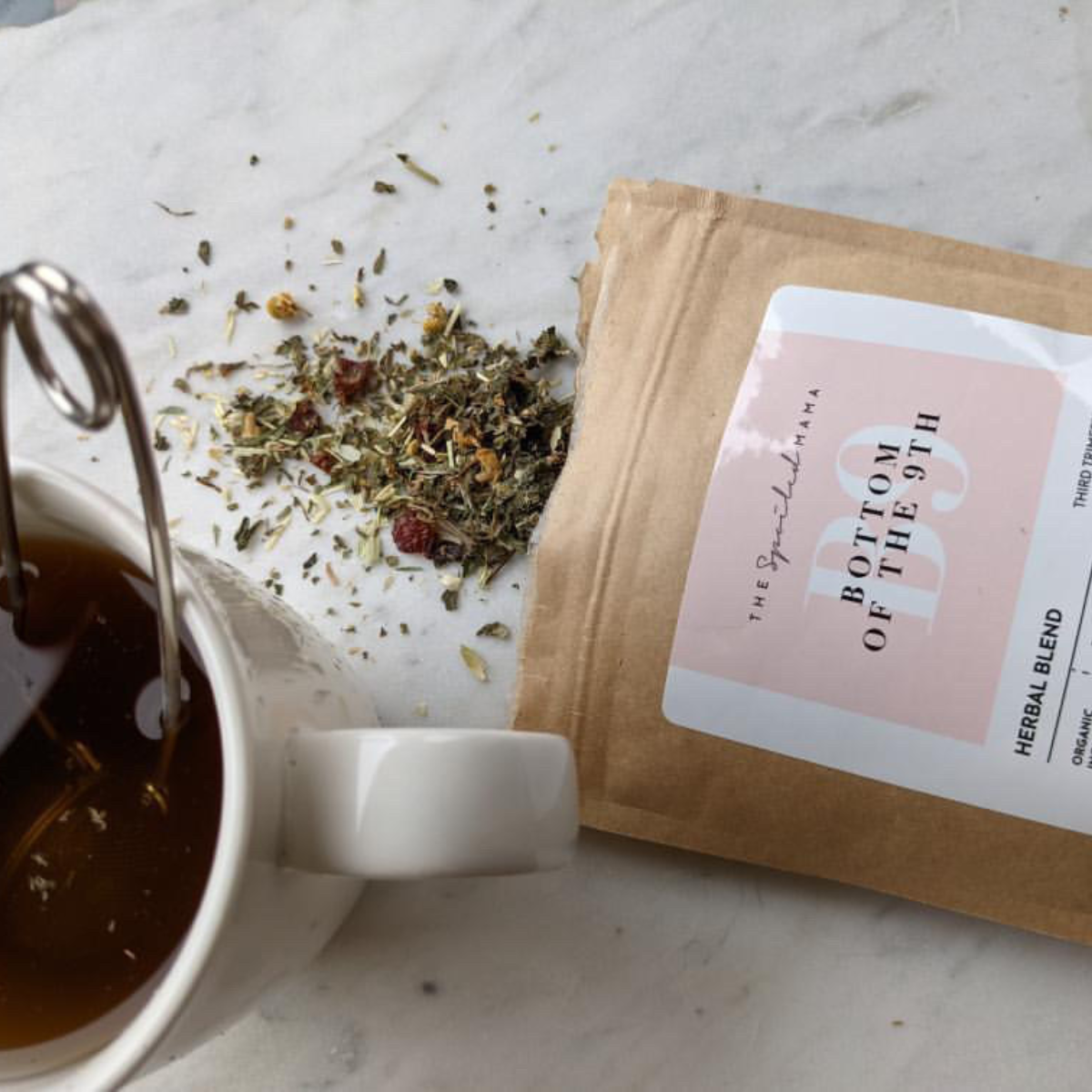 Bottom-of-the-Ninth labor prep tea with organic raspberry leaf and nettle for third trimester pregnancy support